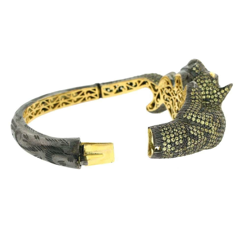 Art Nouveau Diamond and Yellow Sapphire Panther Bangle  For Sale