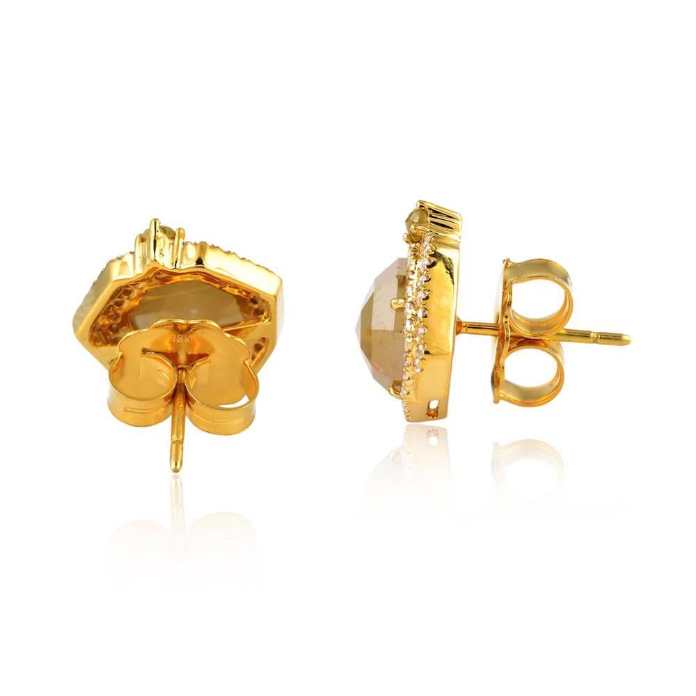 Modern Yellow Ice Diamond Stud Earring With Pave Diamonds Made In 18k Gold For Sale