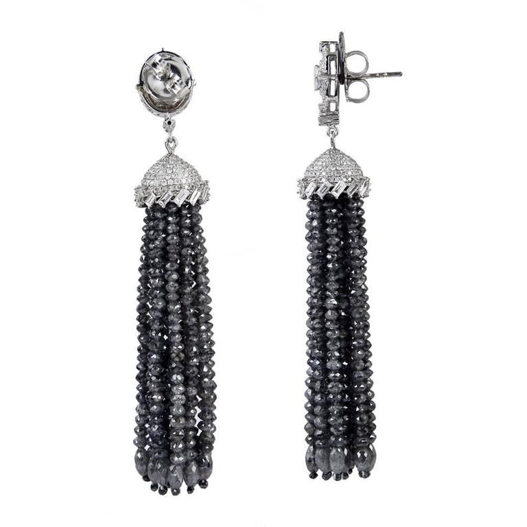 Black and White Diamond Gold Tassel Earrings at 1stDibs white and