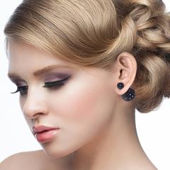 Black and White Pave Diamond Minimal Ball Earrings Made In 18k Gold & Silver