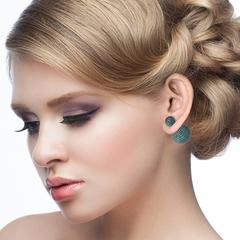 Ice Blue Diamond Gold Ball/Tribal Earrings
