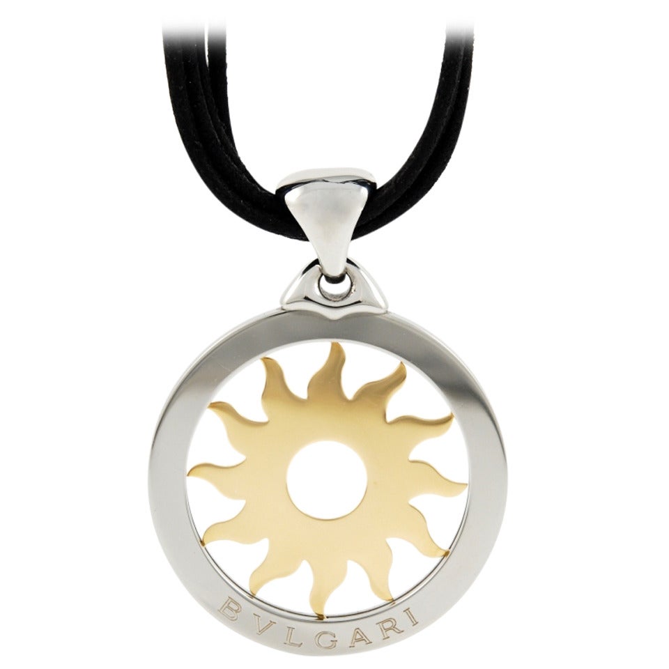 Bulgari Tondo Steel Gold Sun Pendant Necklace