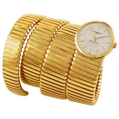 Vintage Bulgari Lady's Yellow Gold Tubogas Snake Bracelet Wristwatch 1960s
