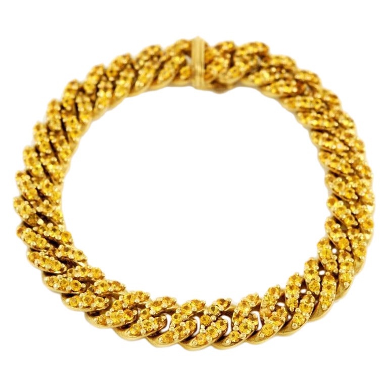 Italian Sapphire Gold Chain Bracelet For Sale
