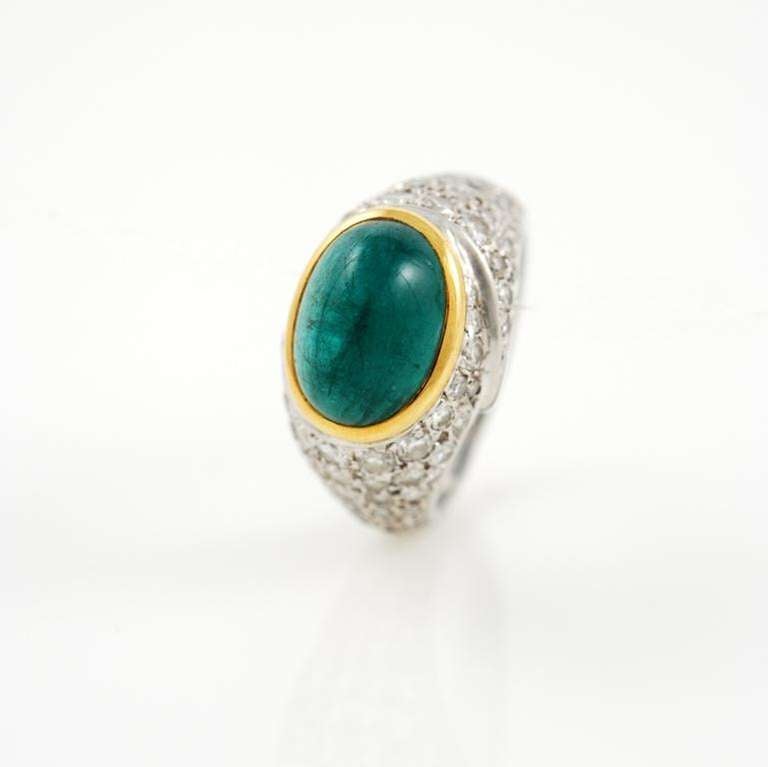 Emerald Diamond Gold Ring In Good Condition For Sale In Verona, IT
