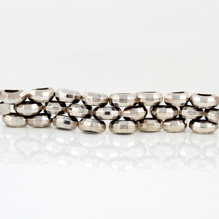 Retro Sterling Silver Faceted Link Bracelet In Good Condition For Sale In Verona, IT