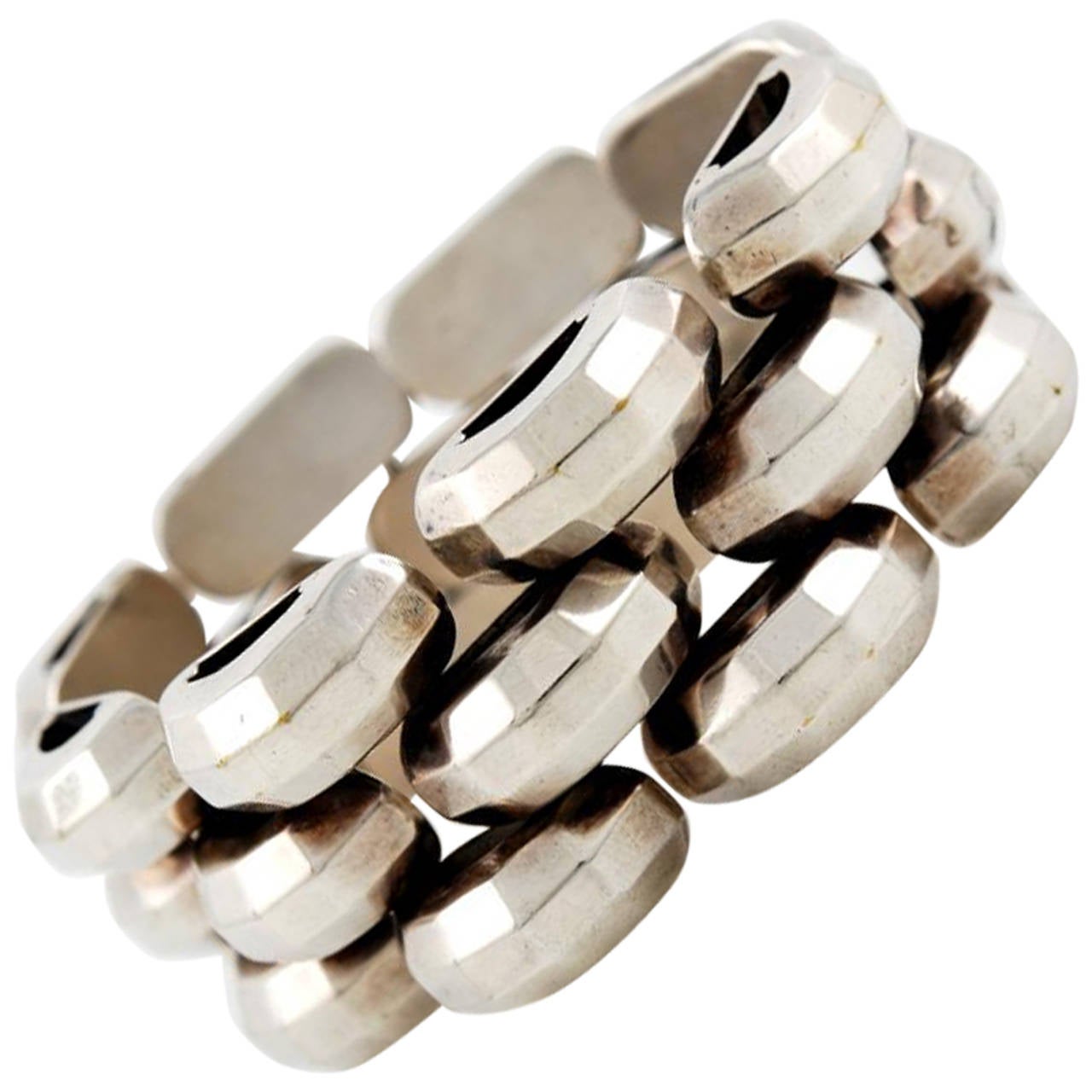 Retro Sterling Silver Faceted Link Bracelet For Sale