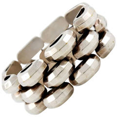 Retro Sterling Silver Faceted Link Bracelet