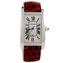 Cartier White Gold Tank Americaine Large Size Wristwatch Ref 1741