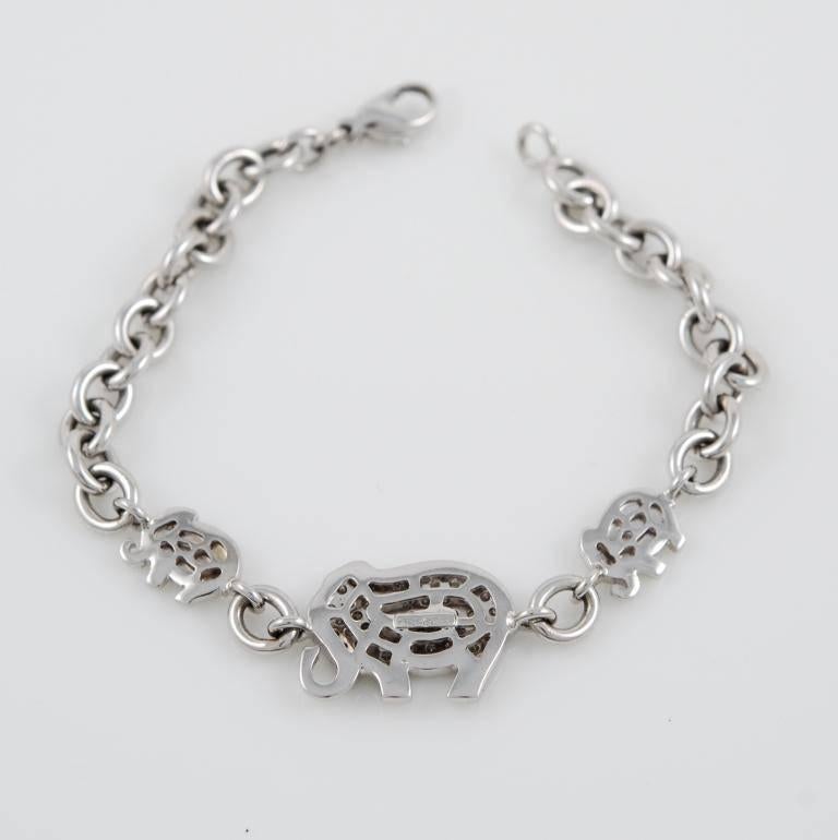 18kt white gold Elephnat link bracelet featuring 0.80carat of brilliant cut diamonds. Made in Italy by Vanto.
