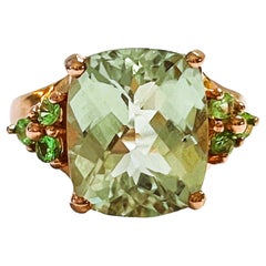 New Natural Cushion Green Amethyst & Tsavorite Sterling Silver Ring