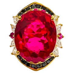 New African Pink Raspberry Topaz, Ruby & Spinel YGold Plated Sterling Ring 6.75