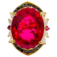 Nouvelle bague africaine en argent sterling plaqué or avec topaze rose framboise, rubis et spinelle 6,75