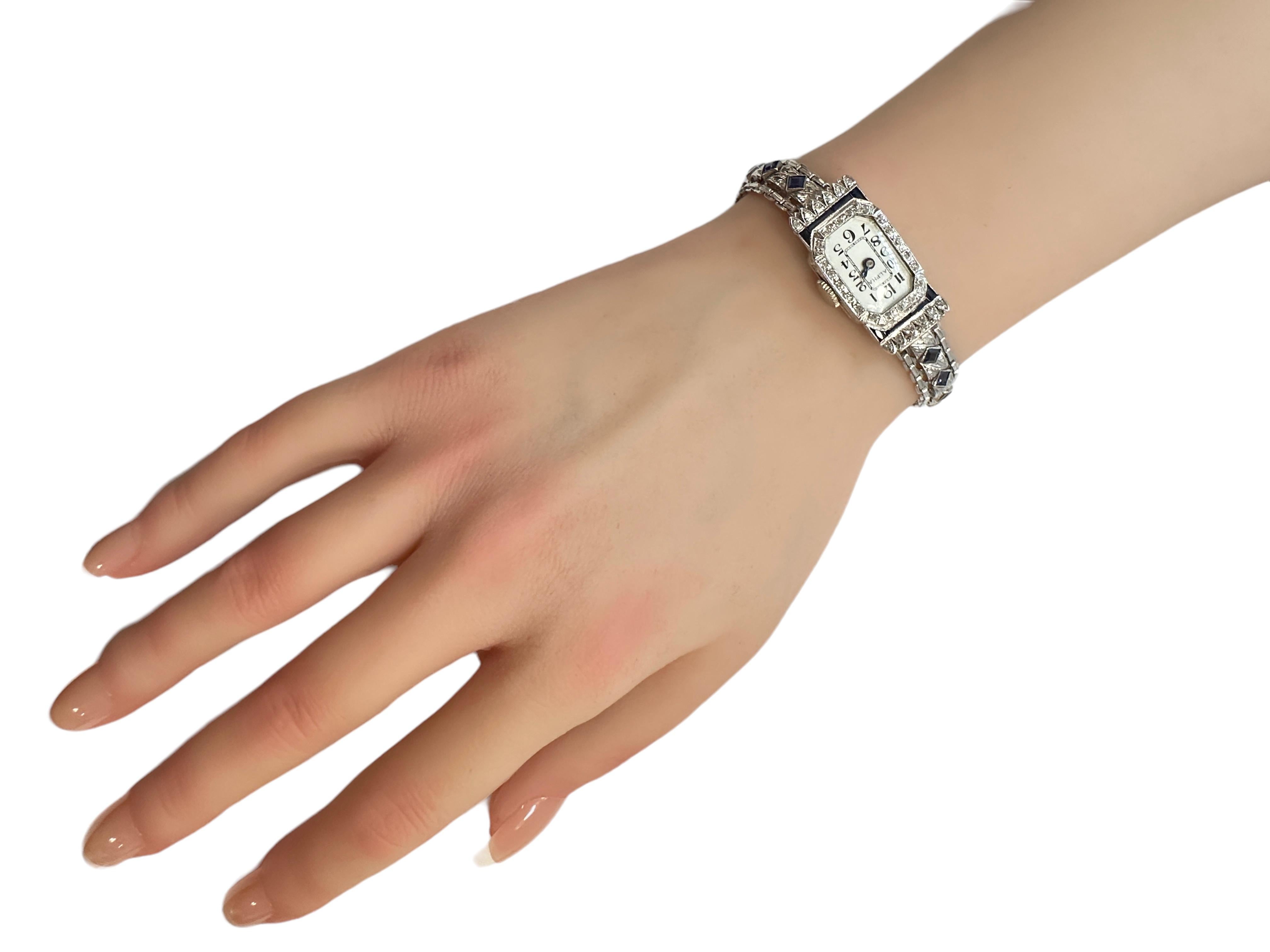 Handmade Antique Platinum Sapphire & Diamond Watch w Xtra Links For Sale 2