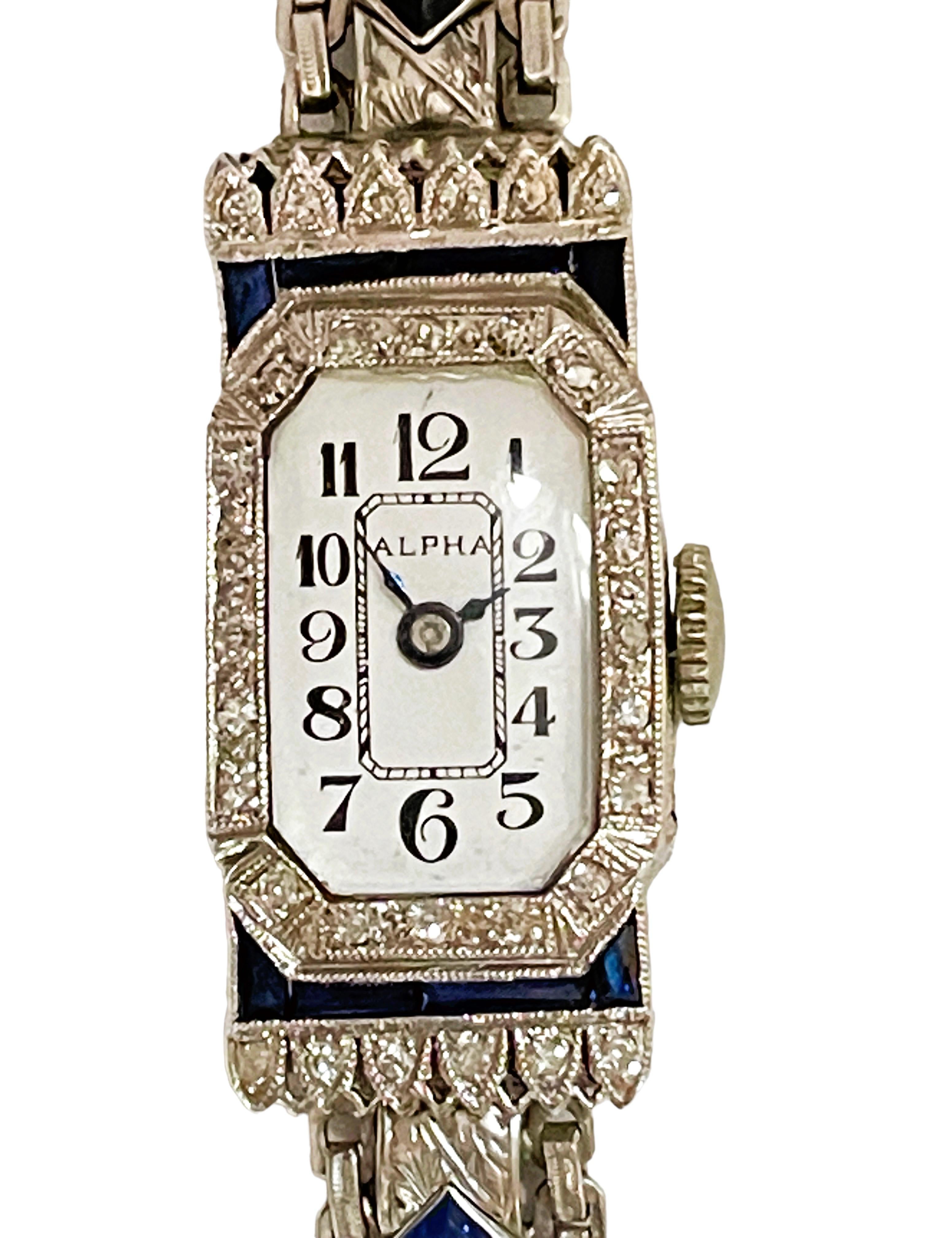 Women's Handmade Antique Platinum Sapphire & Diamond Watch w Xtra Links For Sale