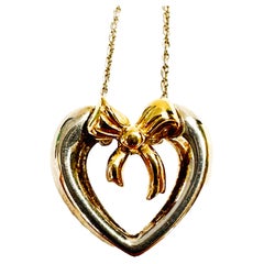 Vintage 1991 Tiffany & Co. 18K Gold Bow Sterling Silver Heart Necklace