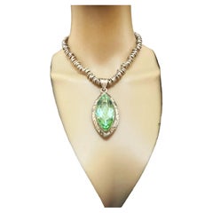 Collier pendentif orné de 16 pouces en argent sterling avec quartz vert, fait à la main