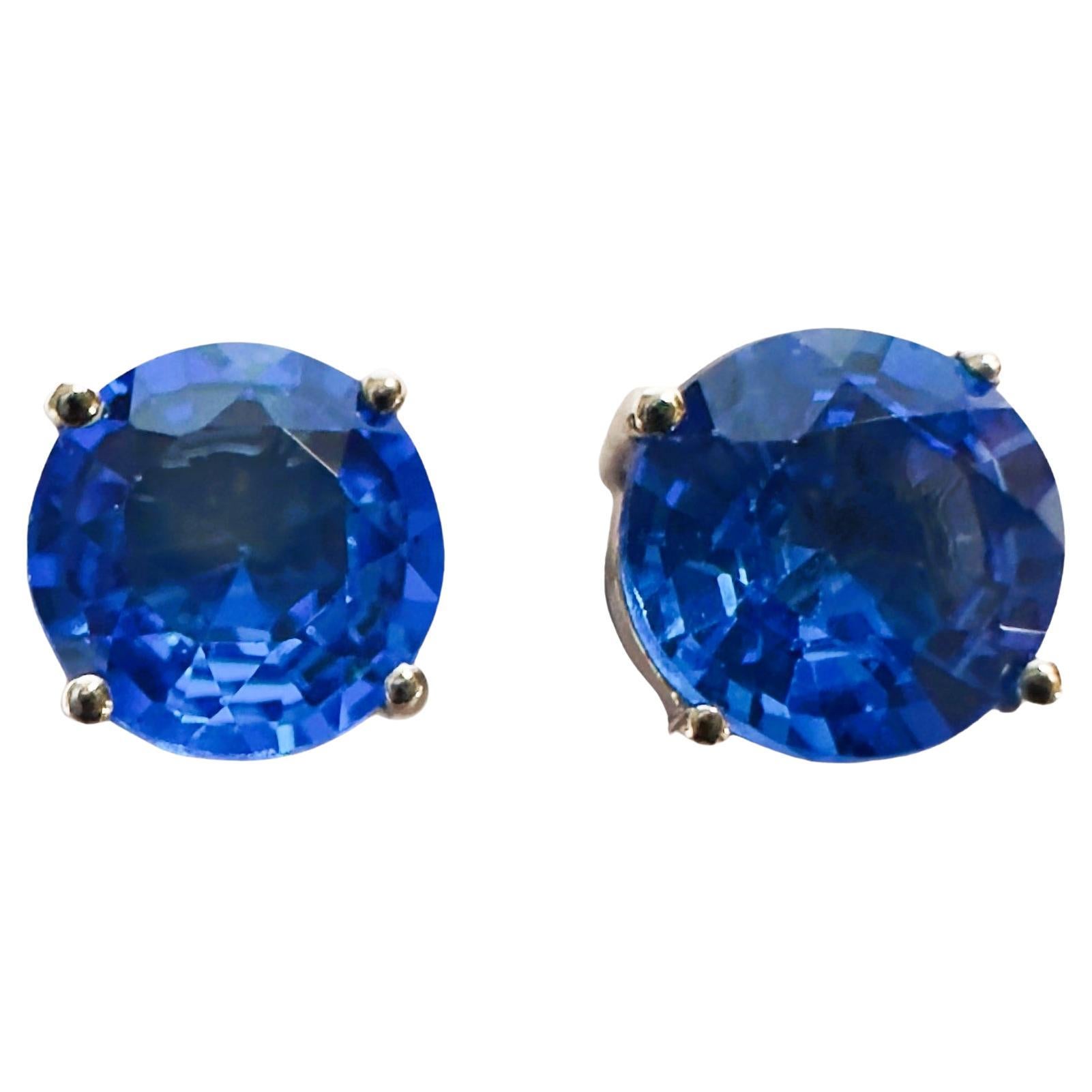 New Cambodian 4.30 Carat Cobalt Blue Zircon Sterling Earrings
