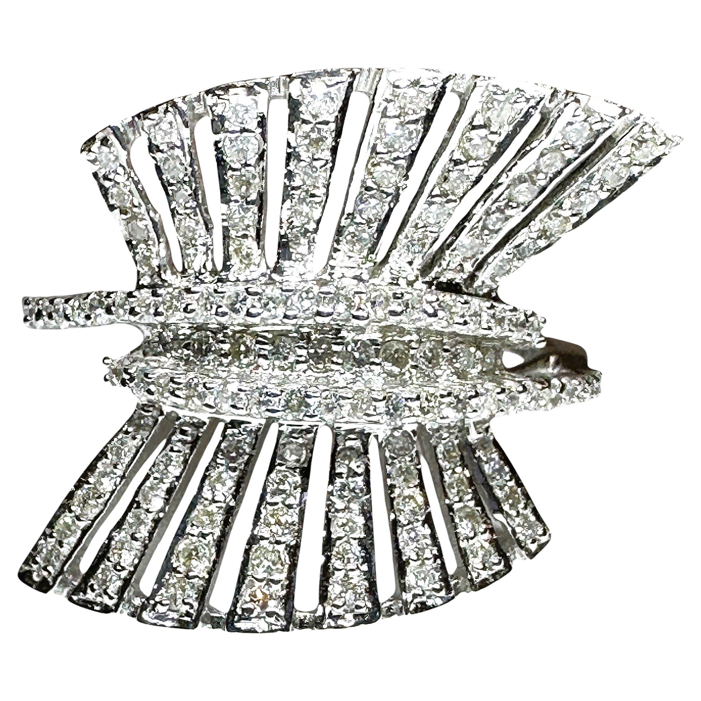 New 18K White Gold 3/4 ct 128 Diamond Burst Ring with Appraisal Size 6.5