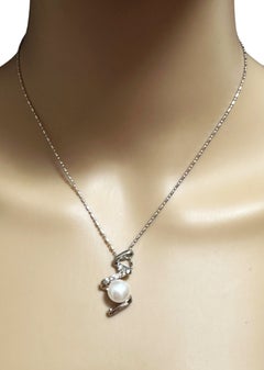 Designer Sterling Silver & Pearl Pendant Necklace 16 Inches