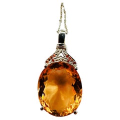 New 15.40 Carat Peach Morganite & Diamond Cut Sapphire Sterling Pendant Necklace