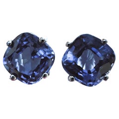 New Sri Lanka 7.80 Ct Purple Denim Sapphire Hinged Sterling Earrings