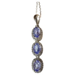 New African 1.30 ct 3-Stone Tanzanite Sapphire Sterling Pendant Necklace