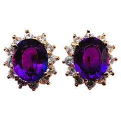 New Brazilian 9.90 ct Purple Amethyst & Sapphire RGold Plated Sterling Earrings