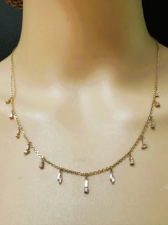 New Suzanne Kalan 18K Yellow Gold 1.06 Carat Diamond Drop Station Necklace 18" (collier à pendentifs en or jaune 18K)