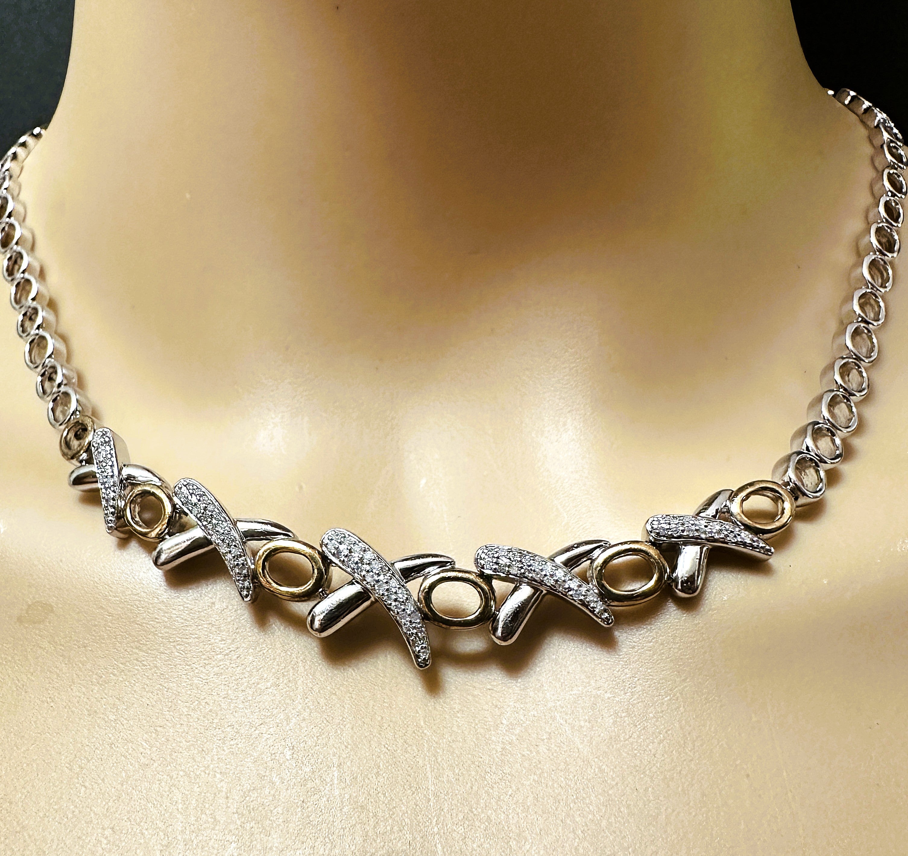14K Yellow Gold & Sterling Silver .33 Carat Diamond Hugs & Kisses Necklace