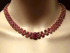 New 38 Carat Ruby Cabochon & Oval Cut Ruby Y Gold PL Sterling Silver Necklace