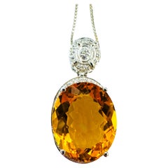 Neue brasilianische 17,20 Karat Citrin & Diamantschliff Saphir Sterling Halskette