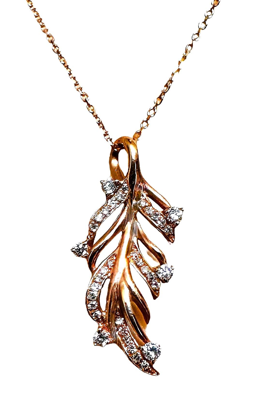 Collana in oro rosa 14k con diamanti da 0,22 carati, lunga 18 pollici e timbrata In condizioni ottime in vendita a Eagan, MN