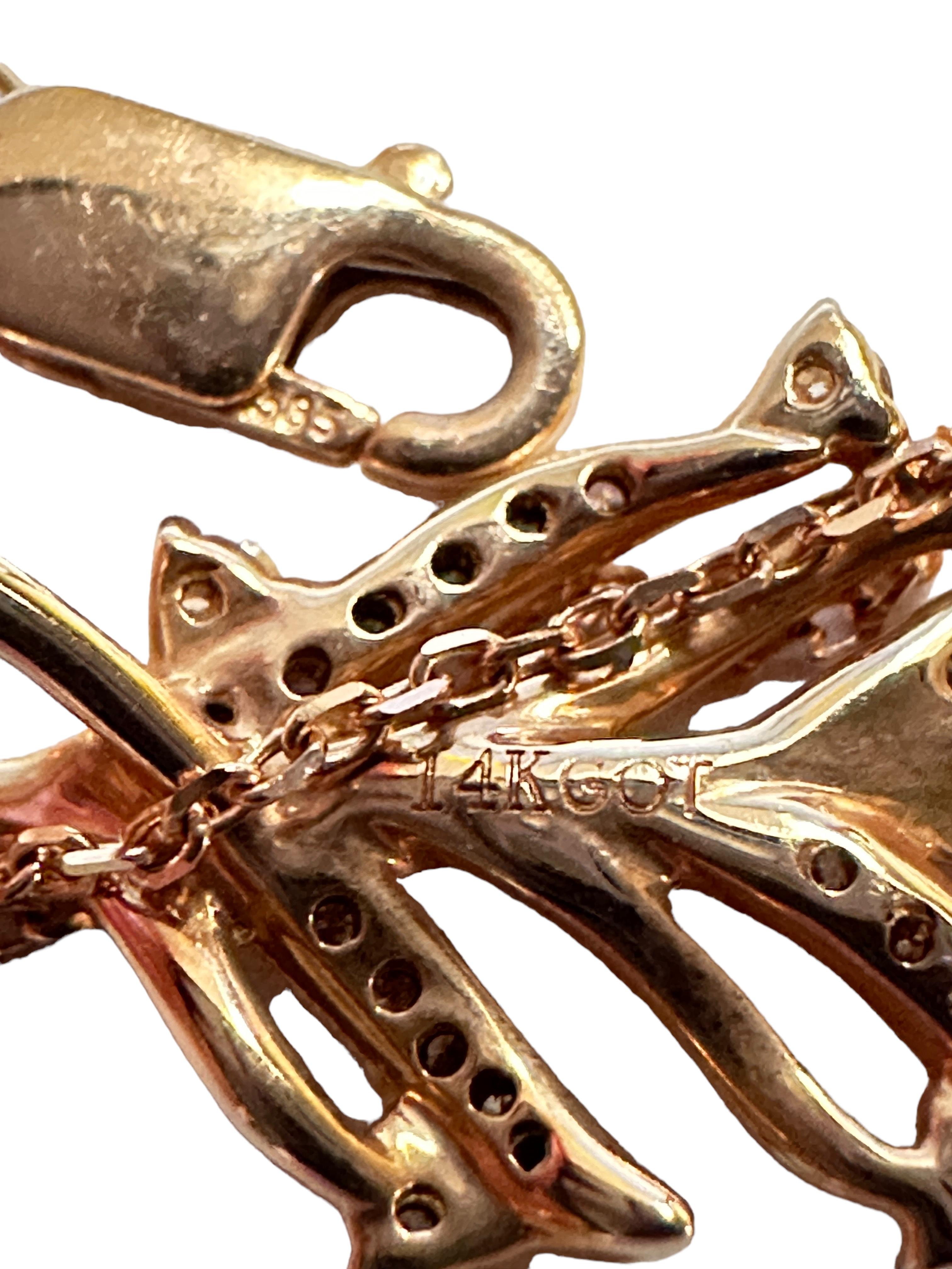 Collana in oro rosa 14k con diamanti da 0,22 carati, lunga 18 pollici e timbrata in vendita 1