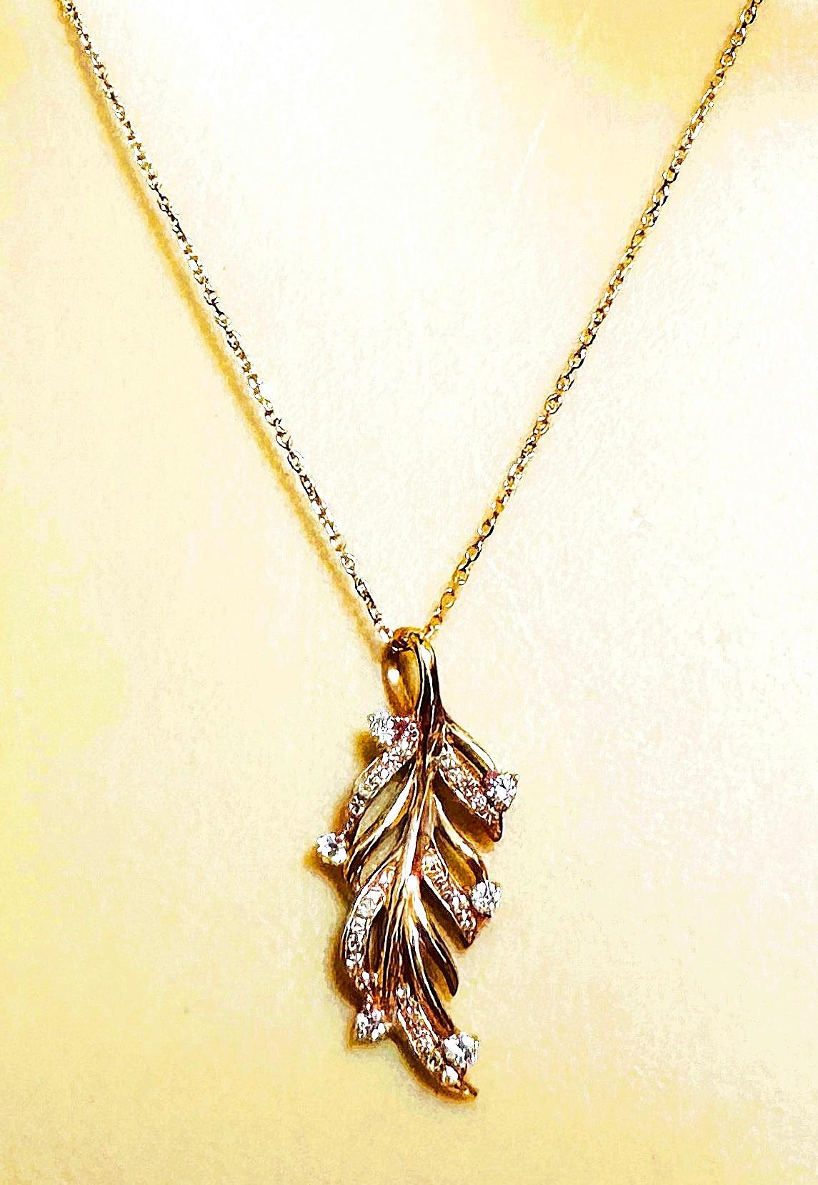 Collana in oro rosa 14k con diamanti da 0,22 carati, lunga 18 pollici e timbrata in vendita 2