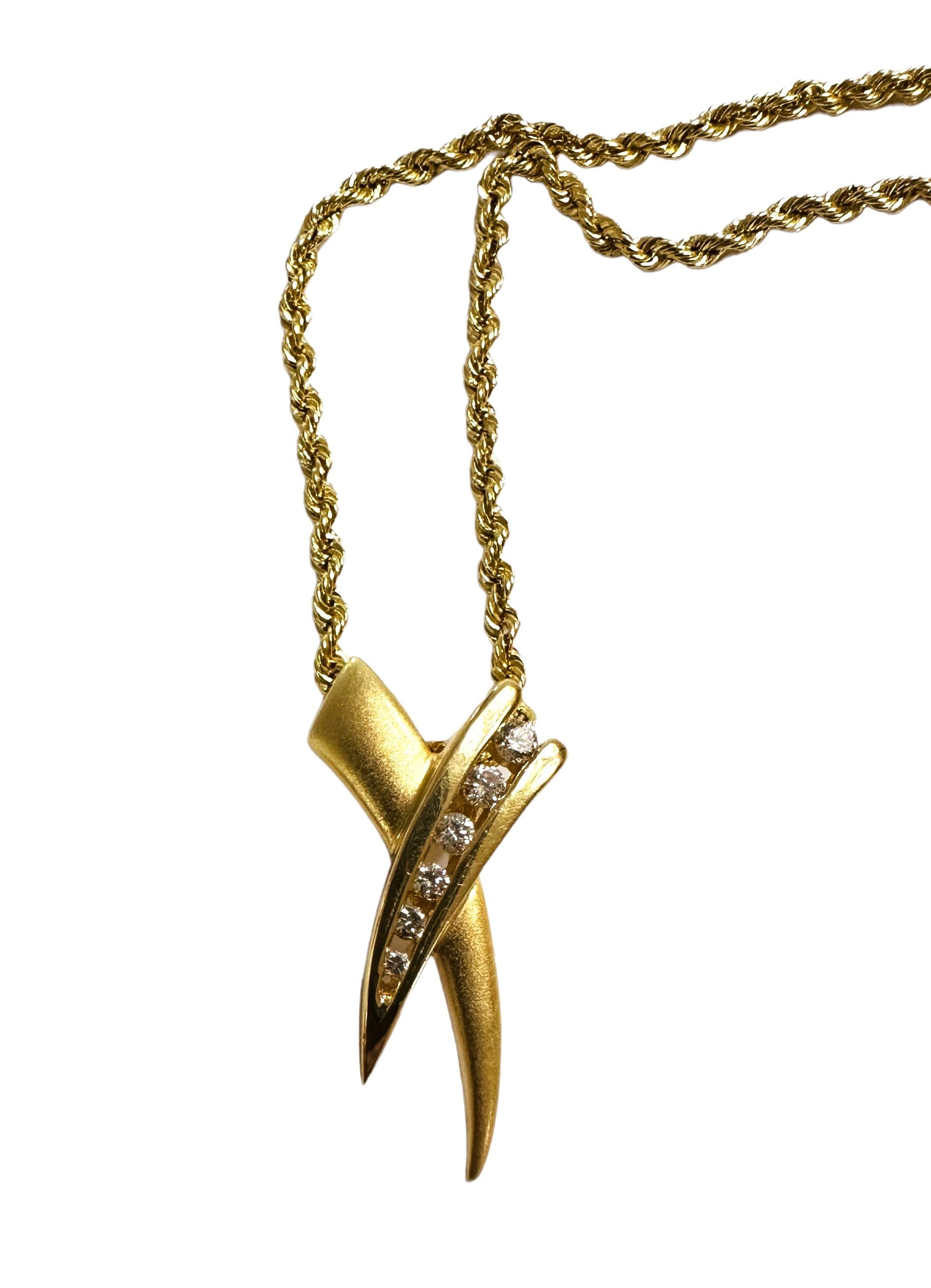 Ciondolo d'amore a scorrimento con diamante in oro giallo 14k da 0,16 carati e catena in oro 14k da 18