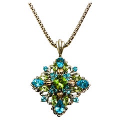 14K & Sterling 1 Karat Peridot & 2 Karat Blauer Topas Halskette Sterling Kette