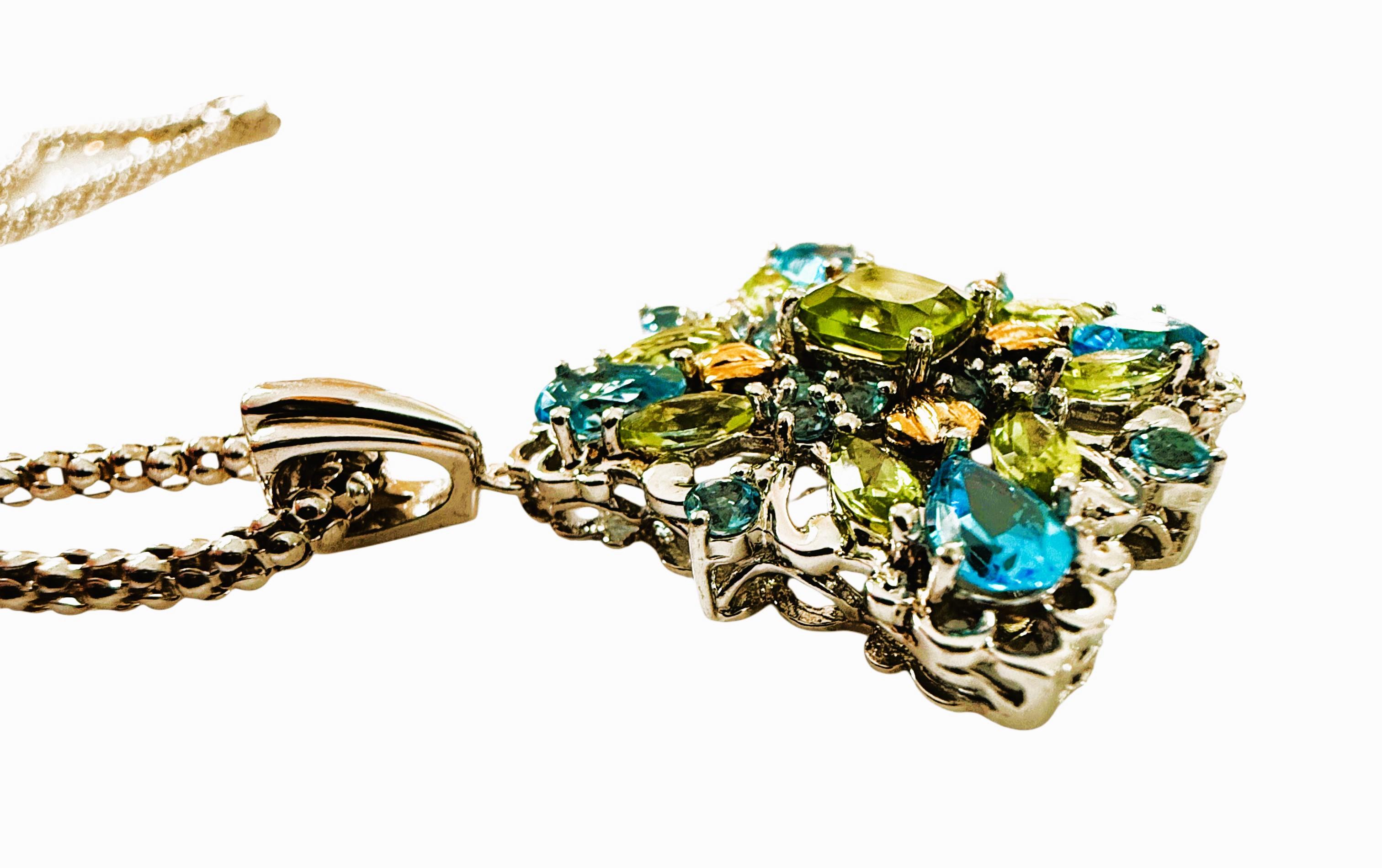 14K & Sterling 1 Karat Peridot & 2 Karat Blauer Topas Halskette Sterling Kette im Angebot 10