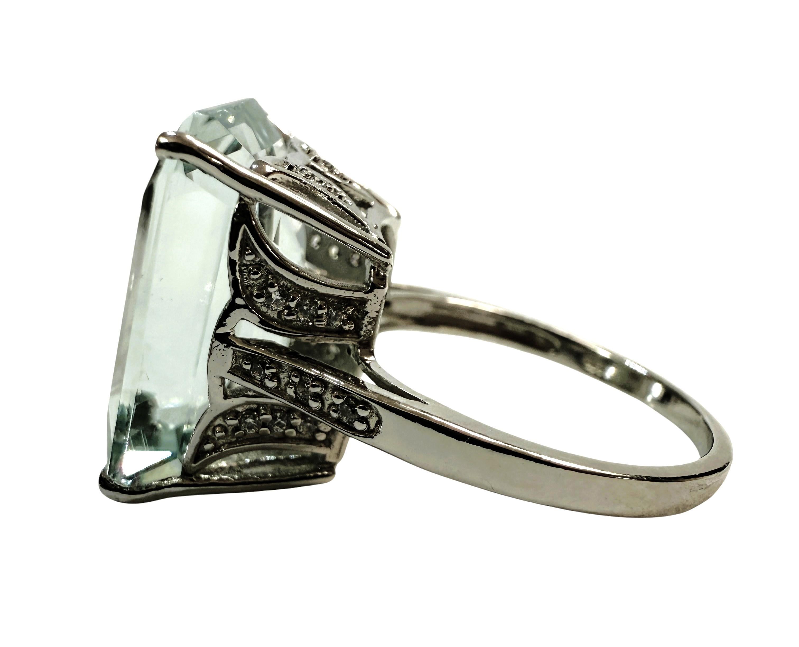 Art Déco Nuovo anello in argento sterling con acquamarina e zaffiro taglio diamante da 13.75 carati