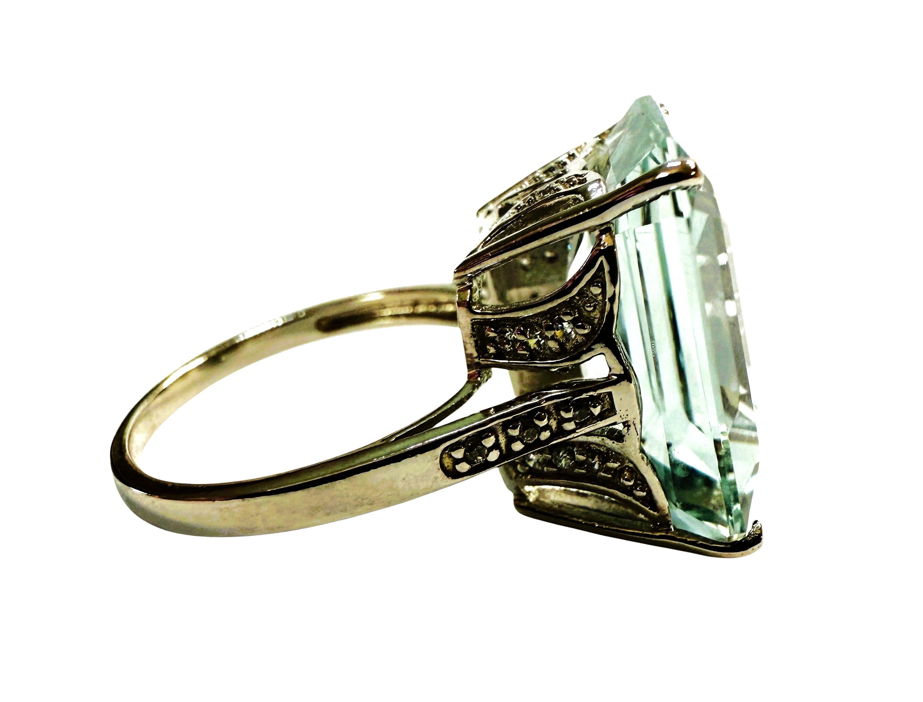 Taglio smeraldo Nuovo anello in argento sterling con acquamarina e zaffiro taglio diamante da 13.75 carati