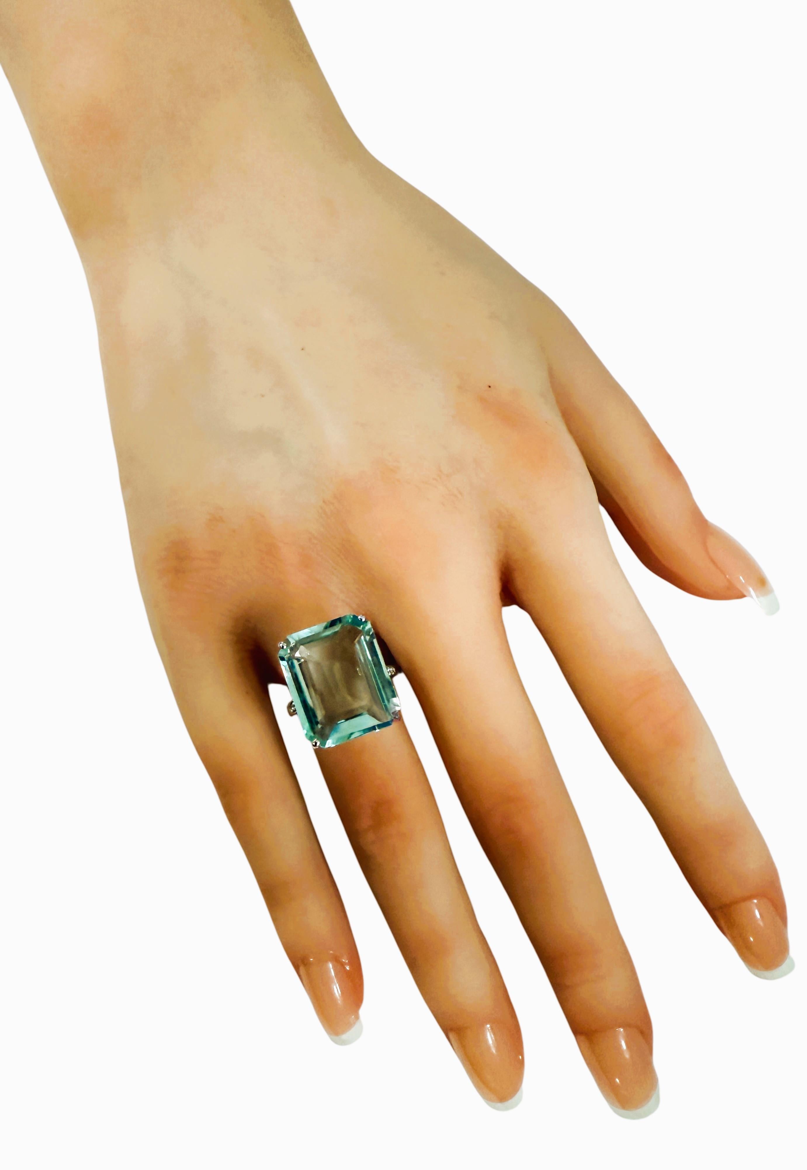Donna Nuovo anello in argento sterling con acquamarina e zaffiro taglio diamante da 13.75 carati