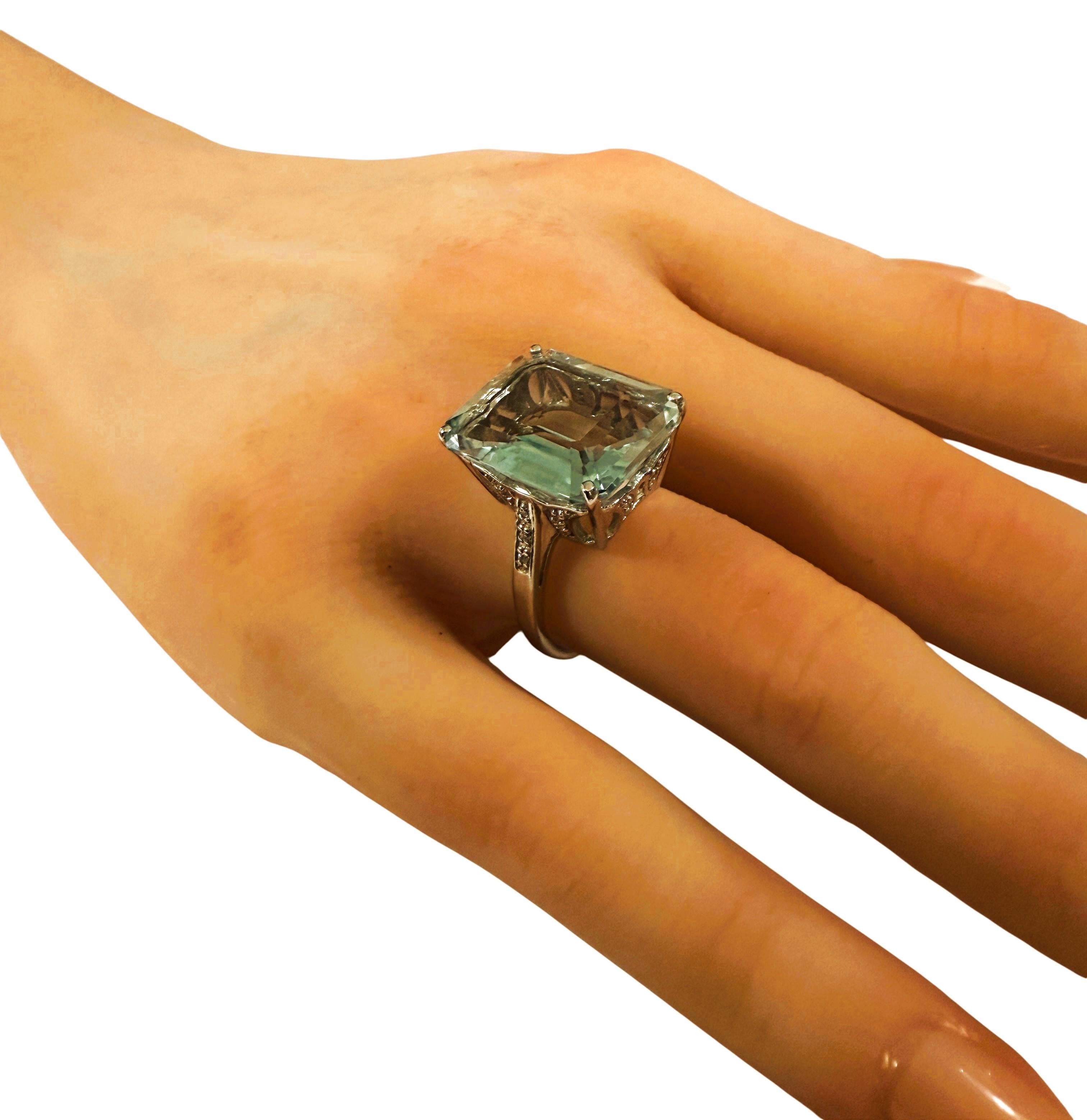 Nuovo anello in argento sterling con acquamarina e zaffiro taglio diamante da 13.75 carati 2