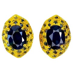 New  1.86 Carat Oval Sapphire & Diamond cut Sapphire Y Gold PL Sterling Earrings