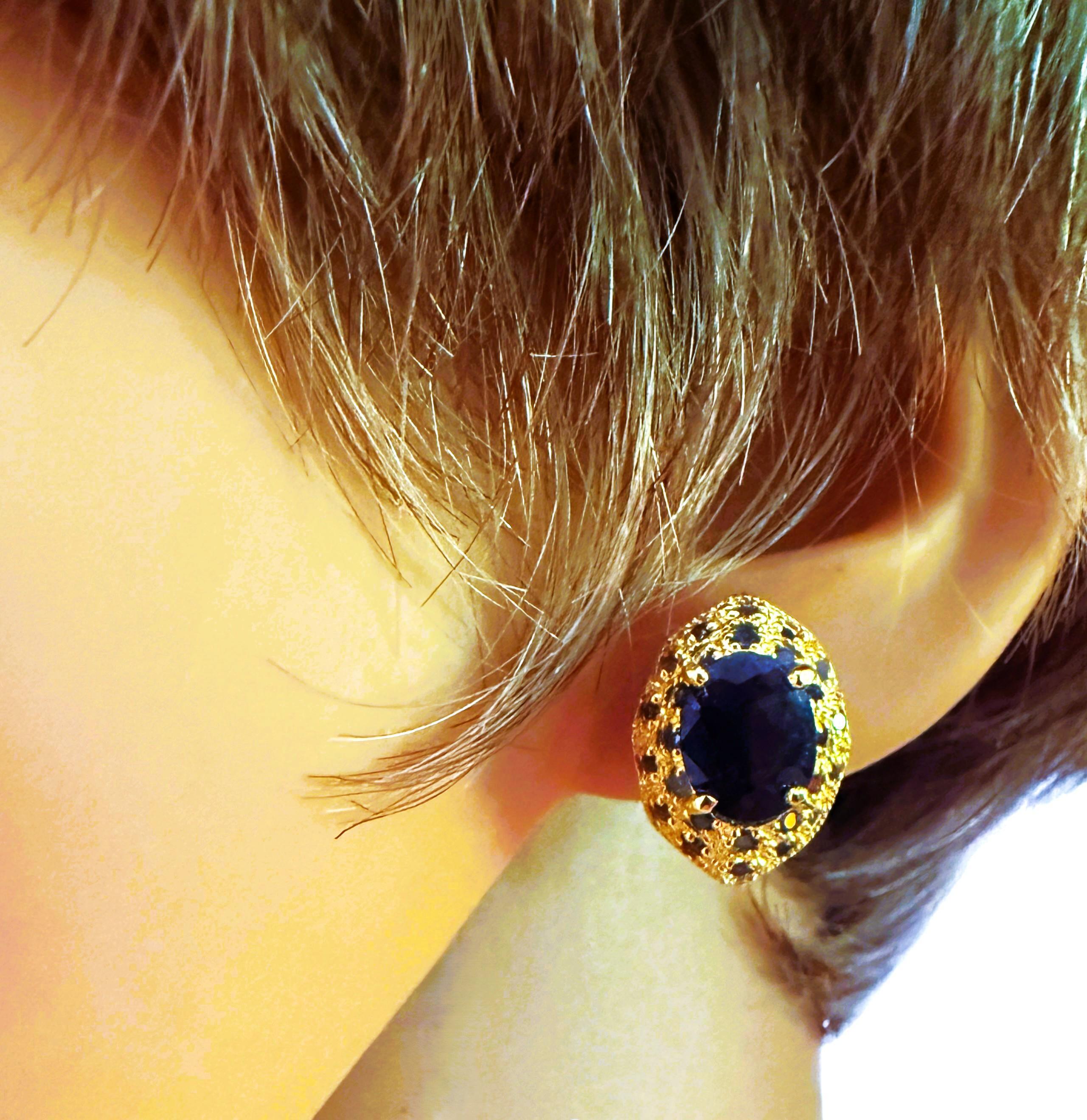 Nouveau  Boucles d'oreilles saphir ovale 1.86 carat et saphir taillé en diamant Y Or PL Sterling en vente 2