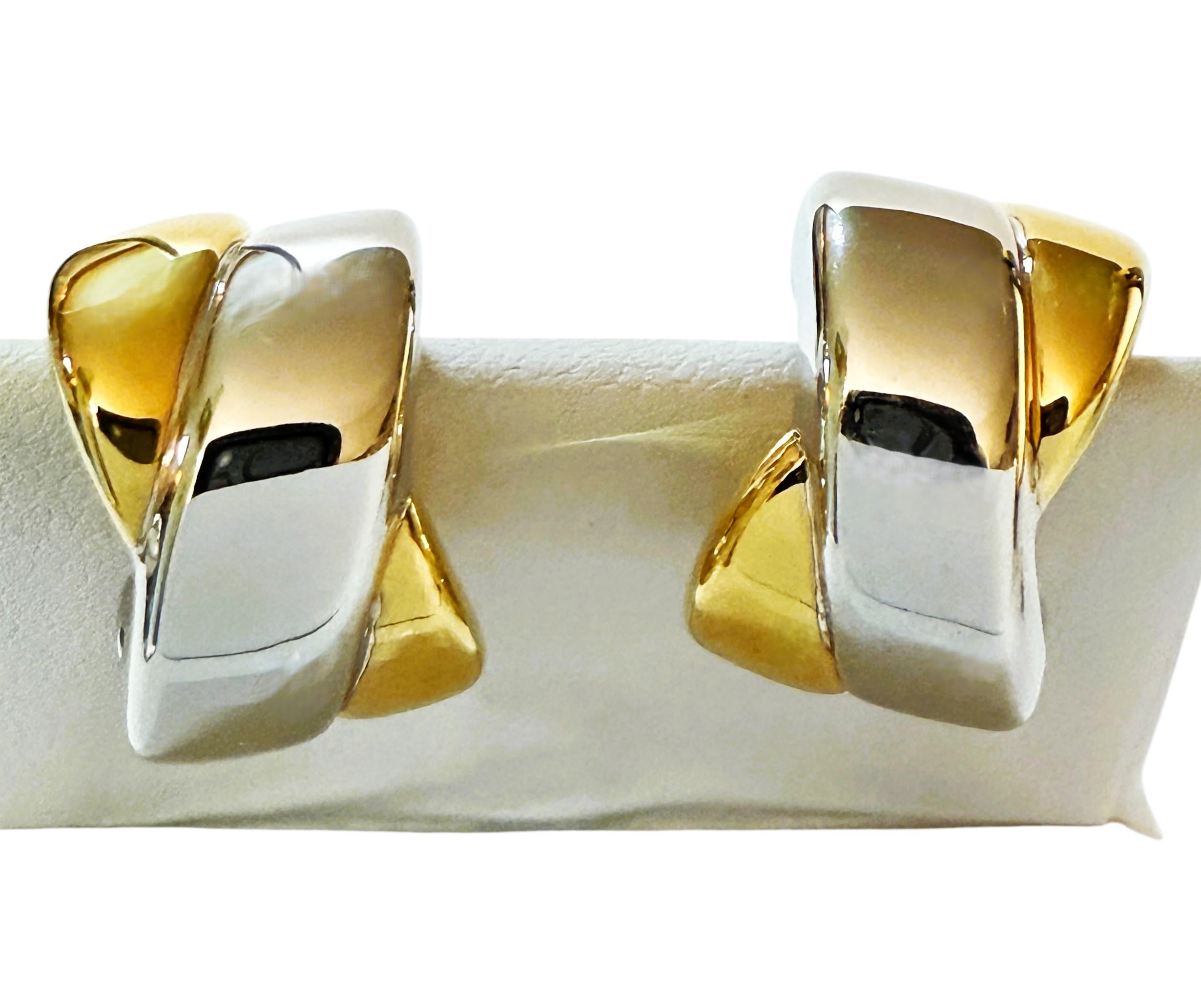 Art déco Boucles d'oreilles Chubby en or blanc et or jaune 18K - estampillées en vente