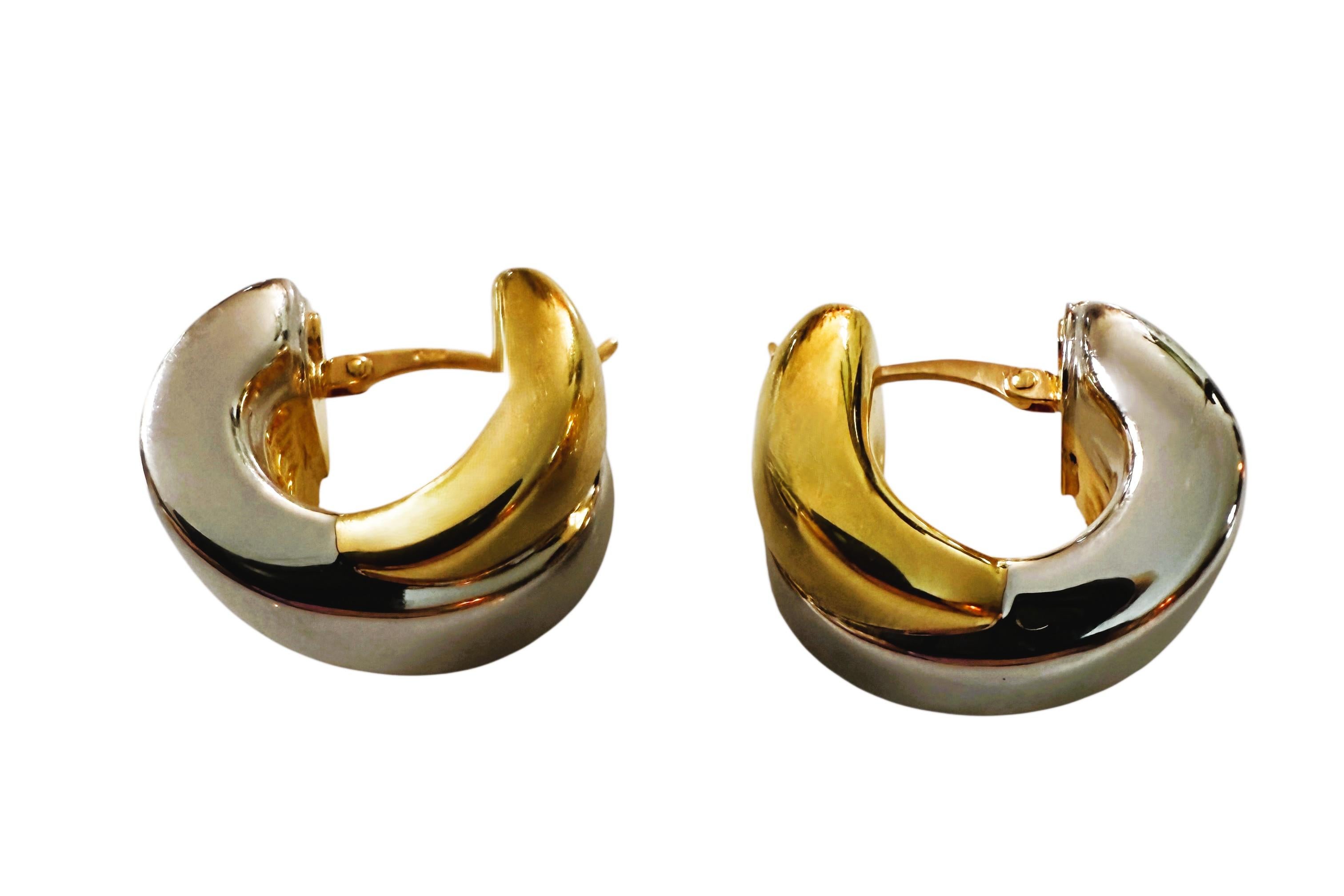 Boucles d'oreilles Chubby en or blanc et or jaune 18K - estampillées en vente 1