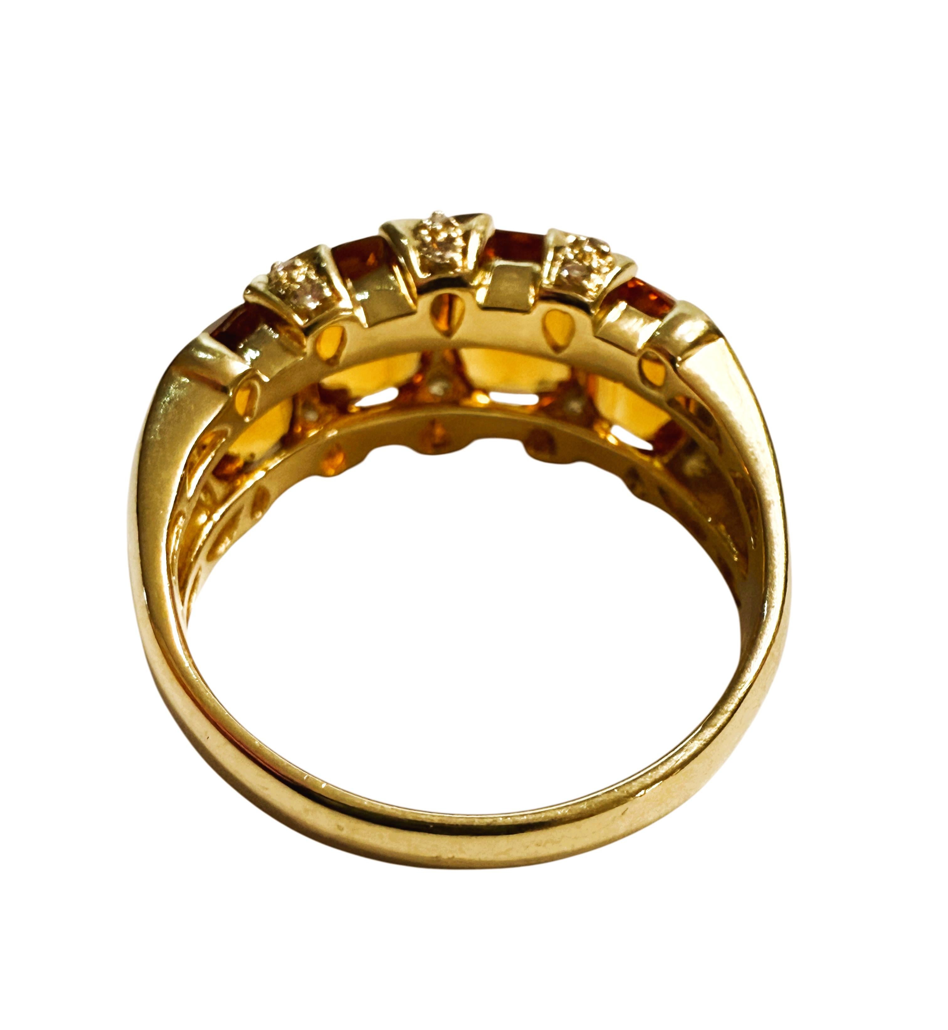 Taille navette Bague en or jaune 14k 4.0 Carat Golden Honey Citrine & Diamond Taille 8.5 en vente
