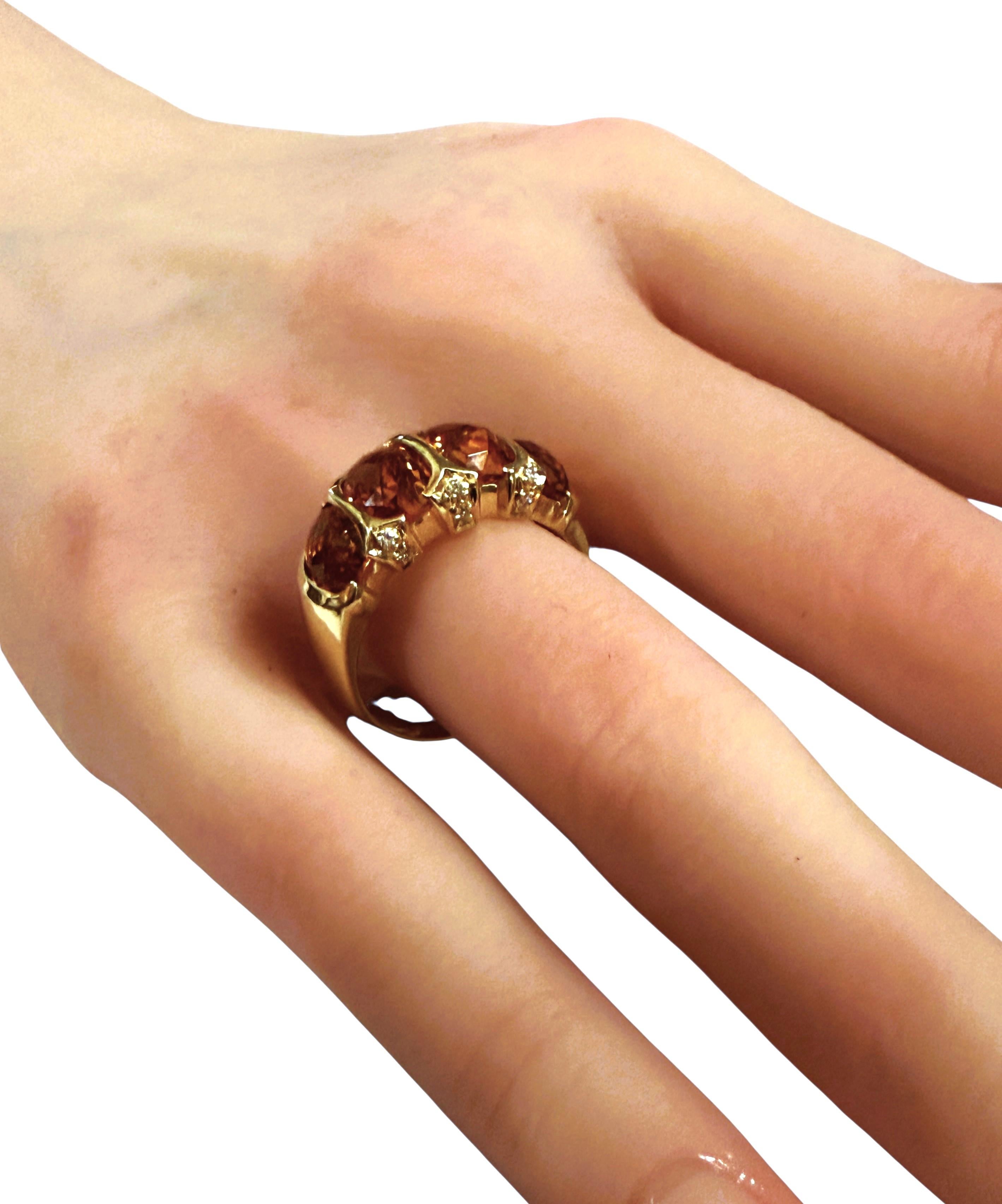 Bague en or jaune 14k 4.0 Carat Golden Honey Citrine & Diamond Taille 8.5 Pour femmes en vente