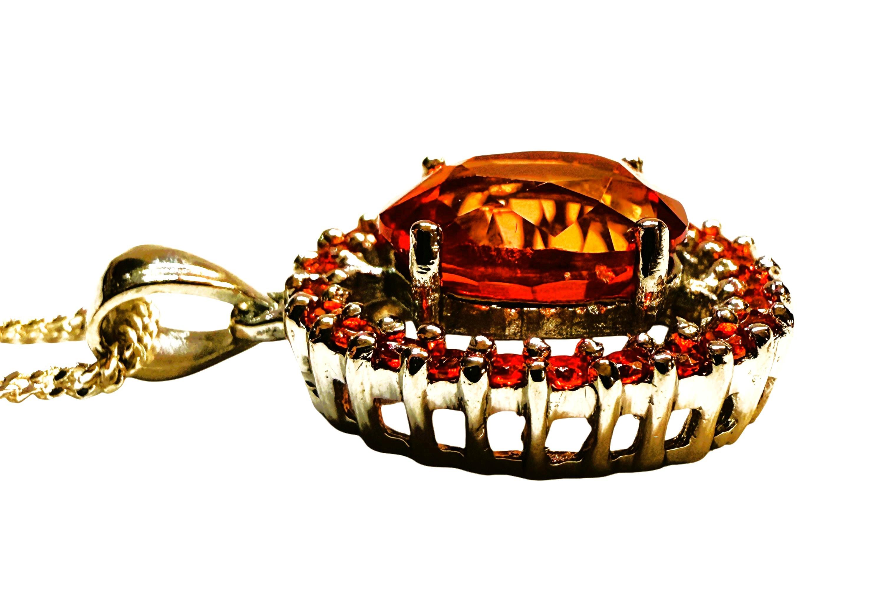 Neu 3,9 Karat Sunset Orange Saphir & Diamantschliff Saphir Sterling Halskette (Ovalschliff) im Angebot