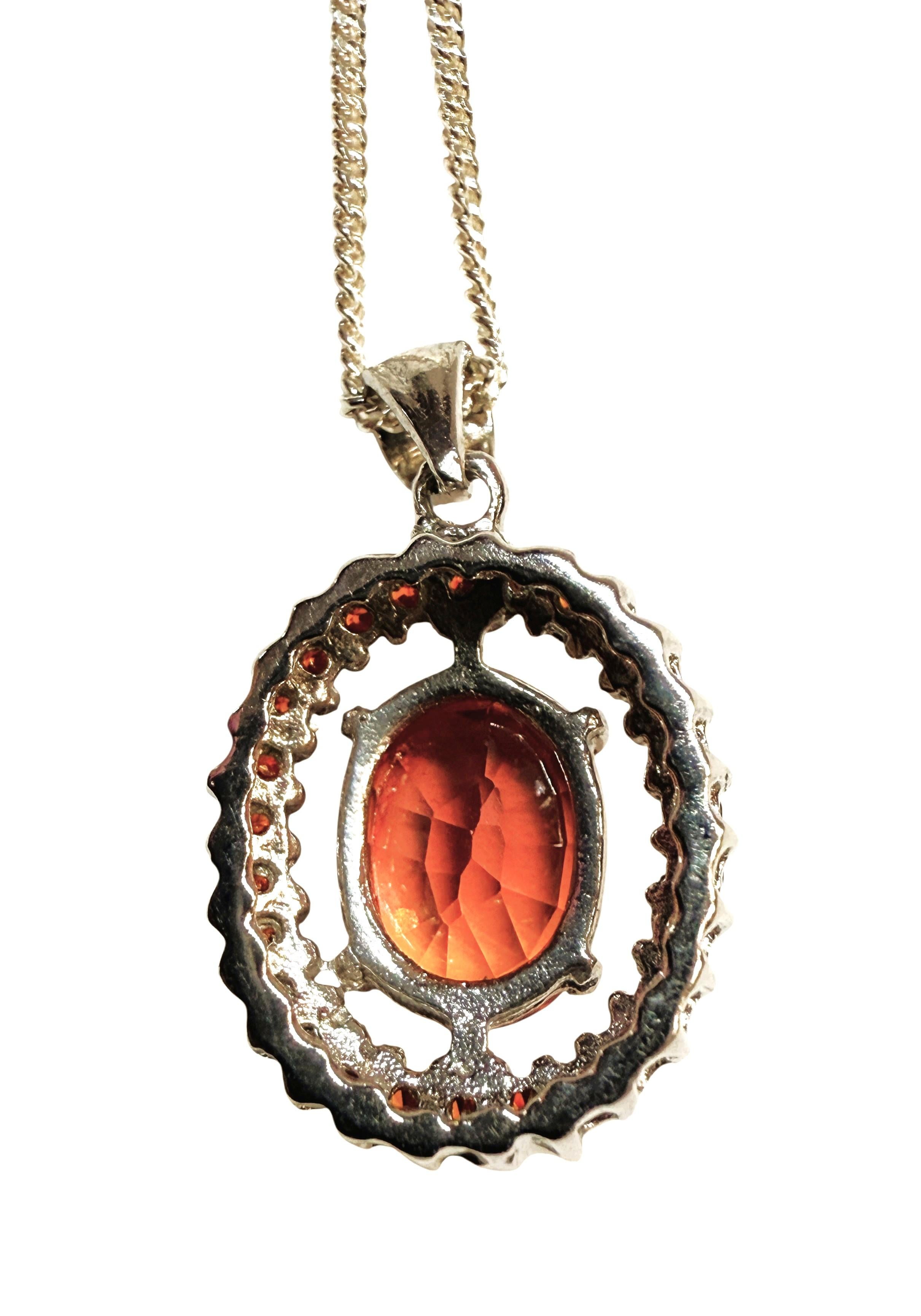 Neu 3,9 Karat Sunset Orange Saphir & Diamantschliff Saphir Sterling Halskette im Zustand „Neu“ im Angebot in Eagan, MN